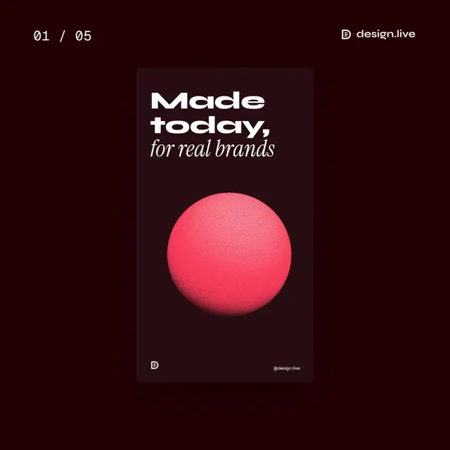 Video for design.live. Ad flipbook, 7.5 s, dark palette.