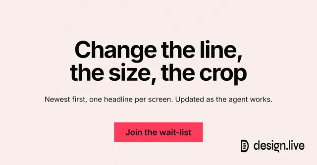 Social ad for design.live: "Change the line, the size, the crop". Swiss style, centred layout, light palette in white, red.