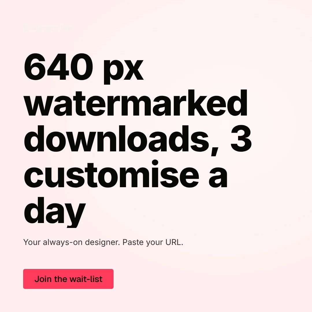 Video for design.live: "640 px watermarked downloads, 3 customise a day". Doc motion loop, 8.0 s, light palette.