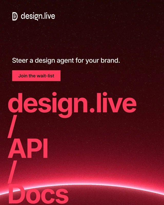 Instagram portrait post for design.live: "design.live / API / Docs". Swiss style, oversized layout, dark palette in black, red.