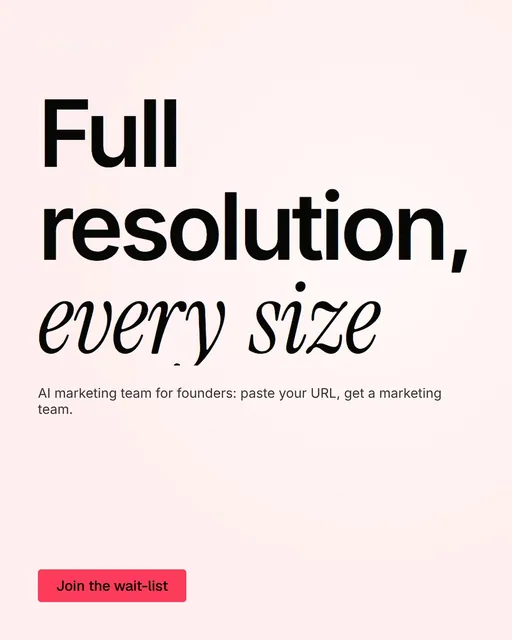 Video for design.live: "Full resolution, every size". Doc motion loop, 7.0 s, light palette.