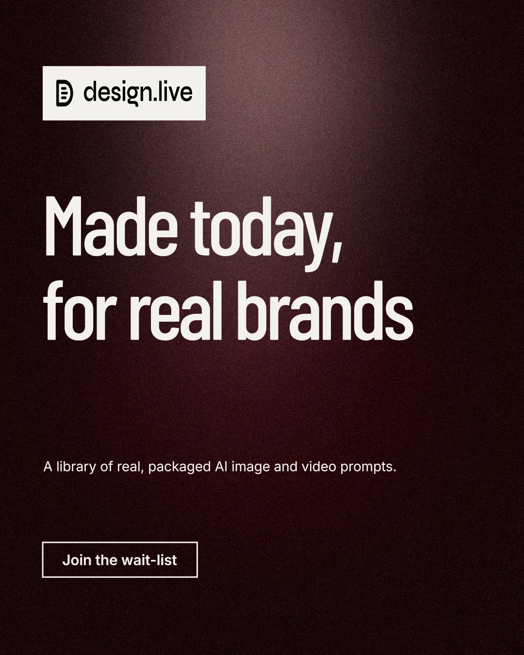 Instagram portrait post for design.live: "Made today, for real brands". Dark deco style, announce layout, dark palette in black, red, grey.