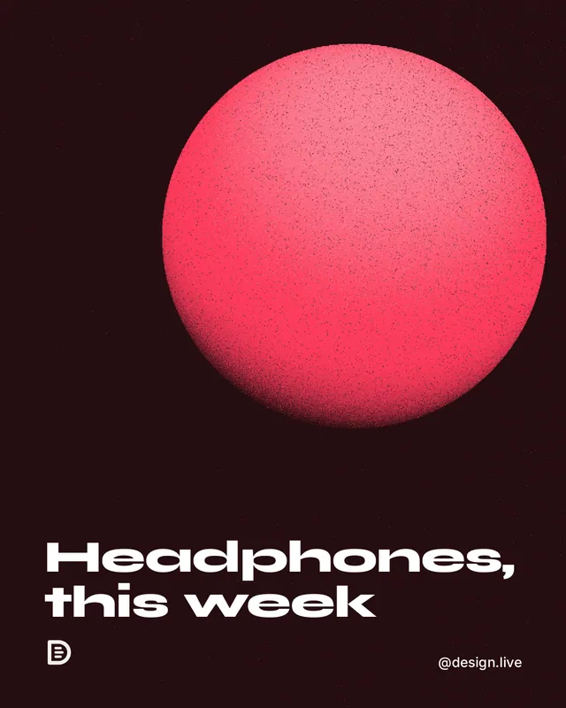 Instagram portrait post for design.live: "Headphones, this week". Auto 4x5 style, technique:shader field layout, dark palette in red, black.