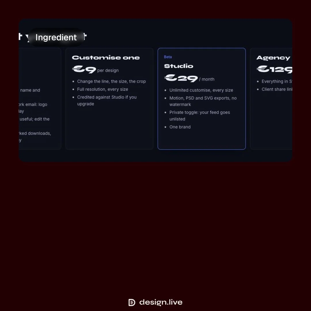 Video for design.live: "Start with the free feed". Before after wipe, 6.0 s, dark palette.