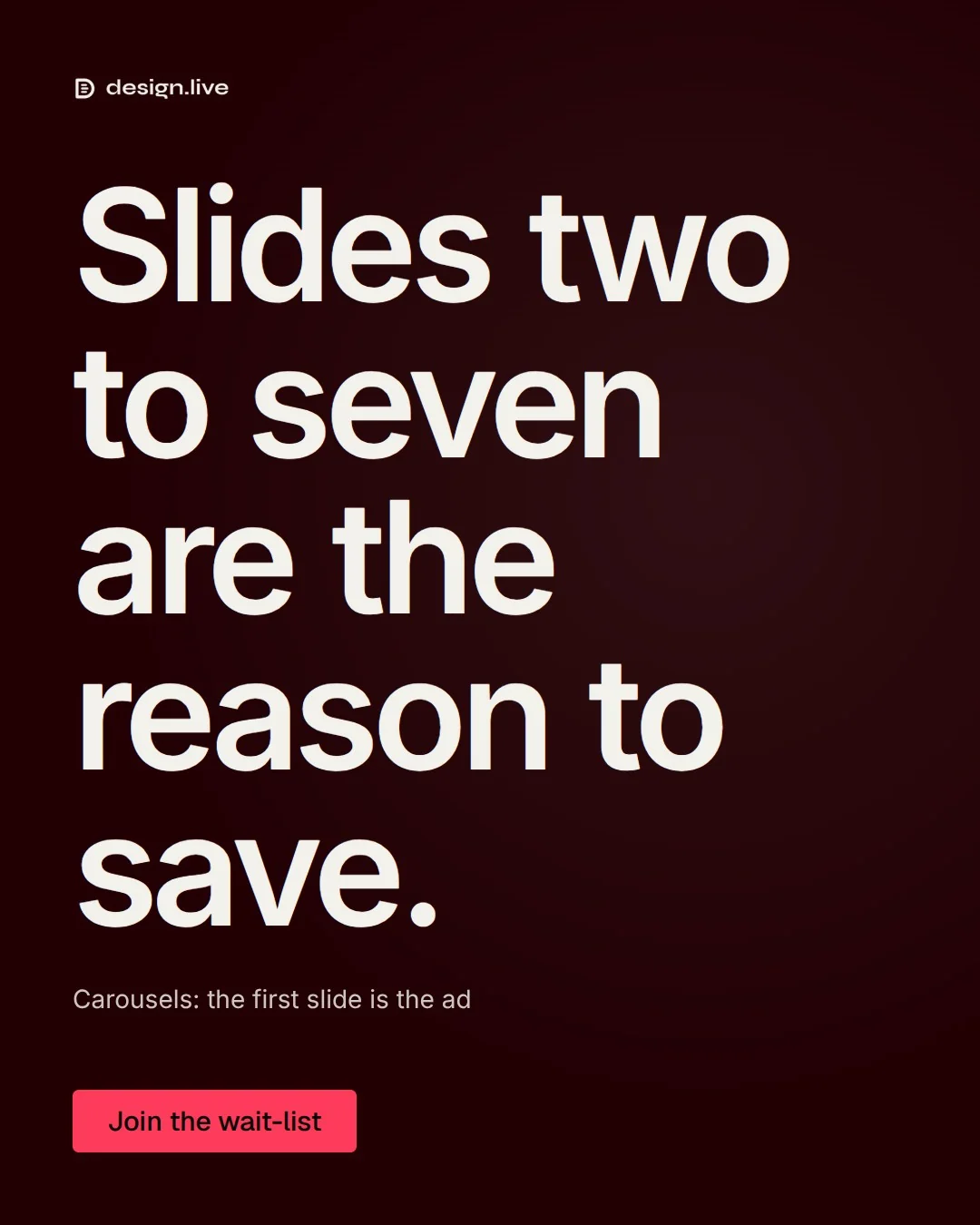 Video for design.live: "Slides two to seven are the reason to save.". Doc motion loop, 8.0 s, dark palette.