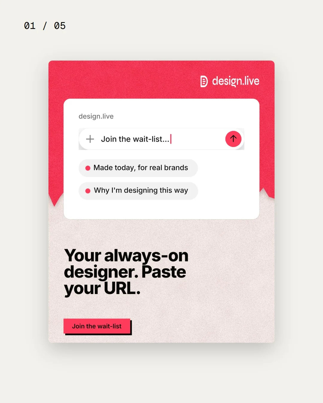 Video for design.live. Ad flipbook, 7.5 s, light palette.