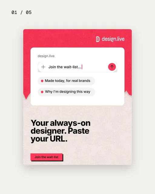 Video for design.live. Ad flipbook, 7.5 s, light palette.