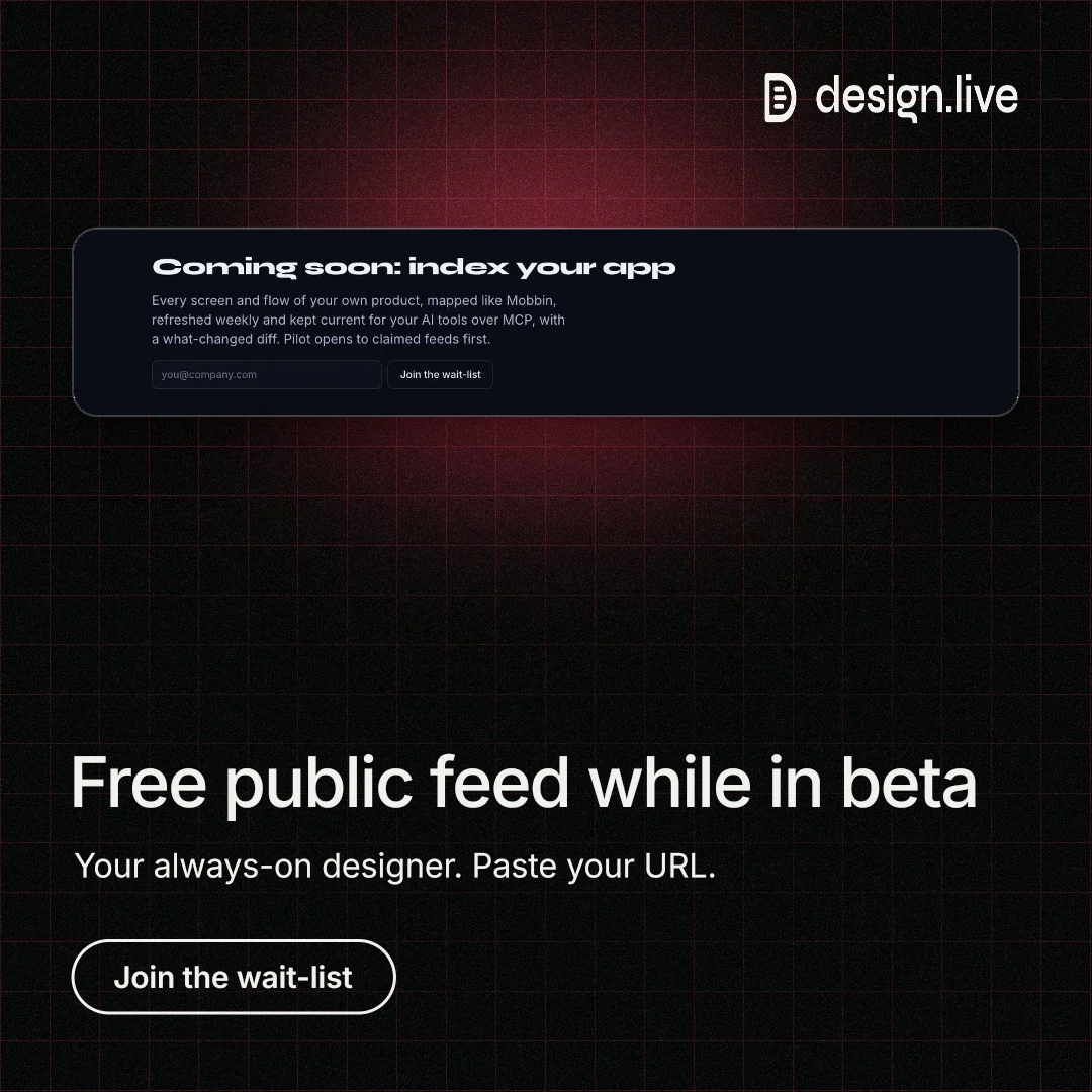 Instagram post for design.live: "Free public feed while in beta". Phosphor atlas style, bottom layout, dark palette in black.