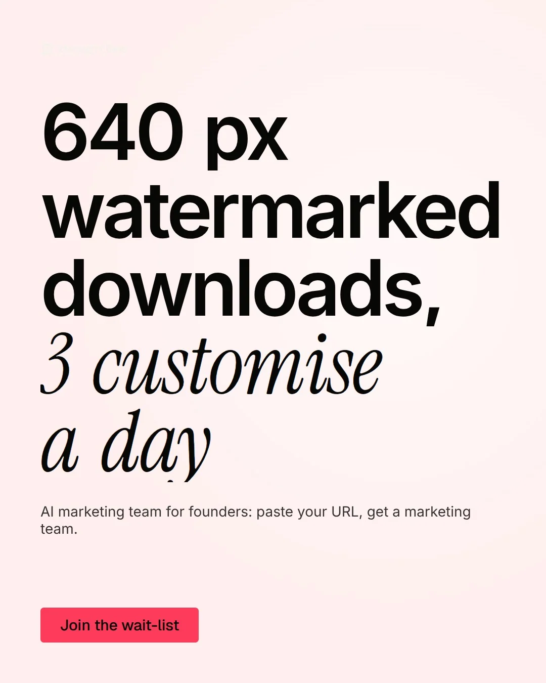 Video for design.live: "640 px watermarked downloads, 3 customise a day". Doc motion loop, 8.0 s, light palette.