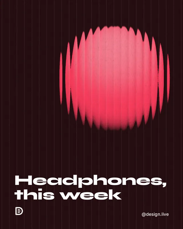 Instagram portrait post for design.live: "Headphones, this week". Auto 4x5 style, technique:shader field layout, dark palette in black, red.