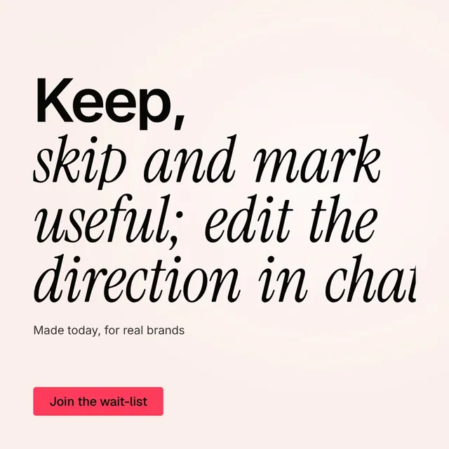 Video for design.live: "Keep, skip and mark useful; edit the direction in chat". Doc motion loop, 8.0 s, light palette.