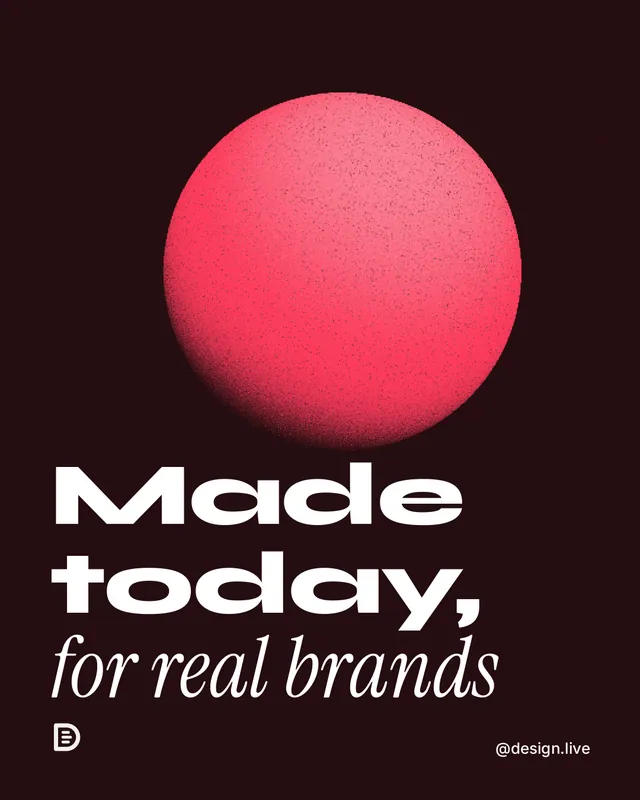 Instagram portrait post for design.live: "Made today, for real brands". Auto 4x5 style, technique:shader field layout, dark palette in black, red.