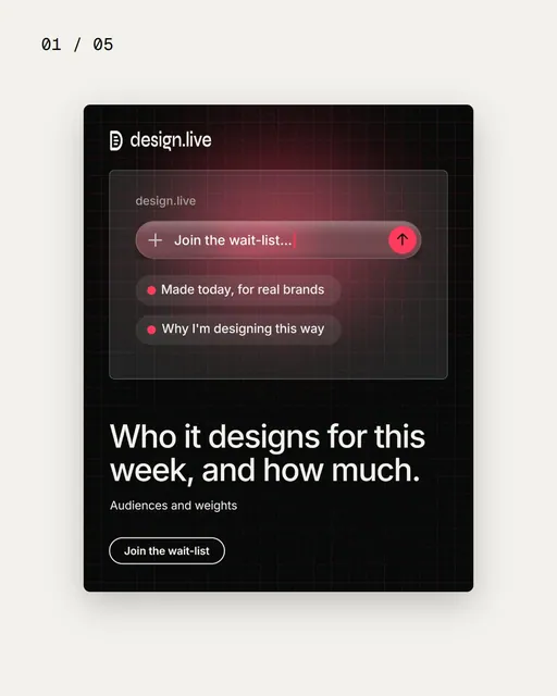 Video for design.live. Ad flipbook, 7.5 s, light palette.