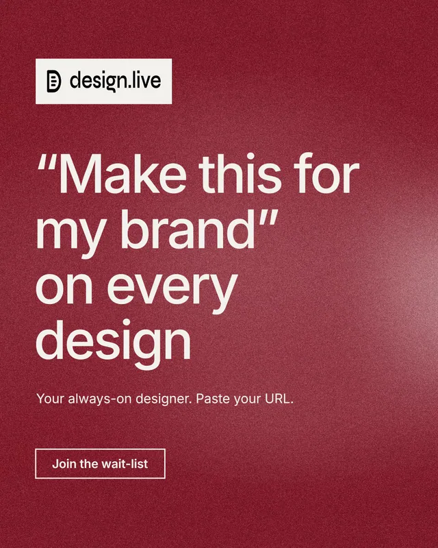 Instagram portrait post for design.live: "“Make this for my brand” on every design". Cyanotype style, announce layout, dark palette in red.