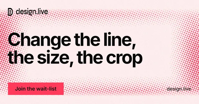 Social ad for design.live: "Change the line, the size, the crop". Swiss style, poster layout, light palette in white, red.