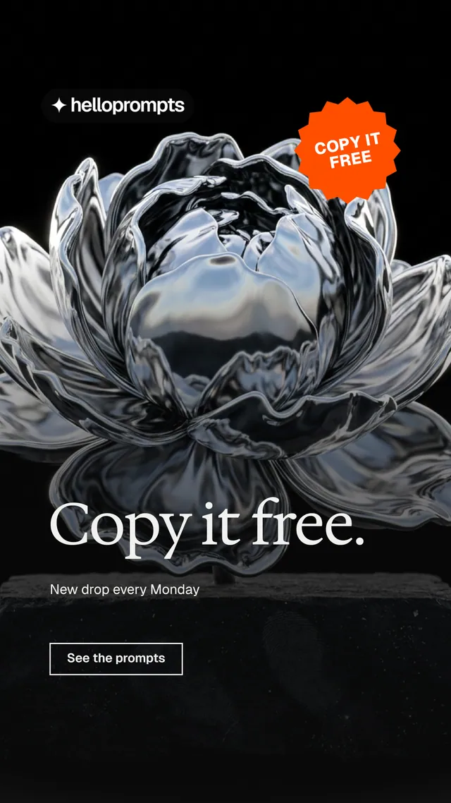 Instagram story for HelloPrompts: "Copy it free.". Editorial style, sticker layout, dark palette in black, grey.