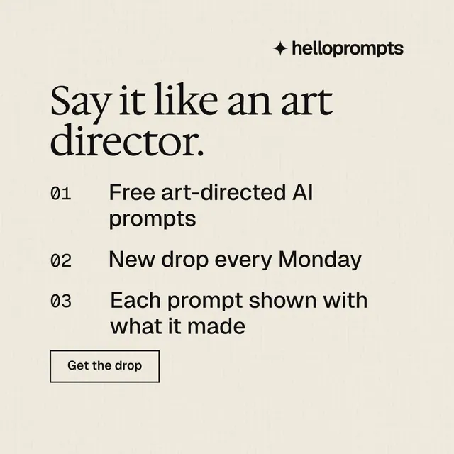 Instagram post for HelloPrompts: "Say it like an art director.". Editorial style, numbered layout, light palette in orange, yellow, grey.