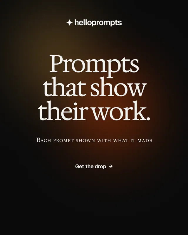 Instagram portrait post for HelloPrompts: "Prompts that show their work.". Y2K style, smallcaps layout, dark palette in black, orange.