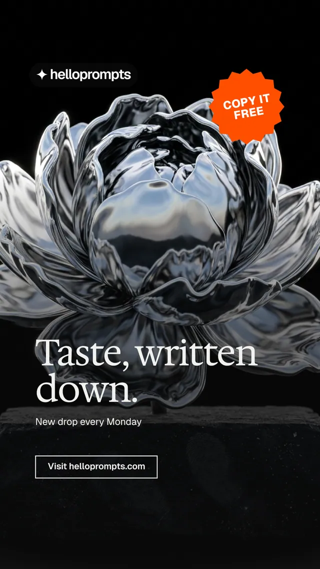 Instagram story for HelloPrompts: "Taste, written down." Editorial style, sticker layout, dark palette in black, grey.