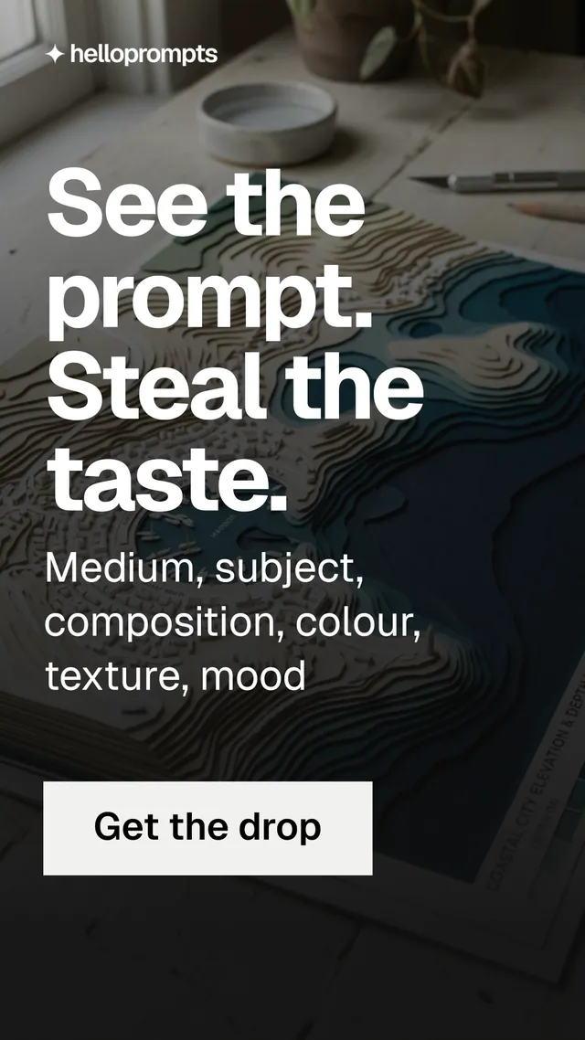 Instagram story for HelloPrompts: "See the prompt. Steal the taste." Swiss style, skeleton layout, dark palette in grey, black.