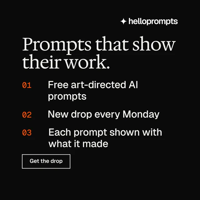 Instagram post for HelloPrompts: "Prompts that show their work." Editorial style, numbered layout, dark palette in black, grey.