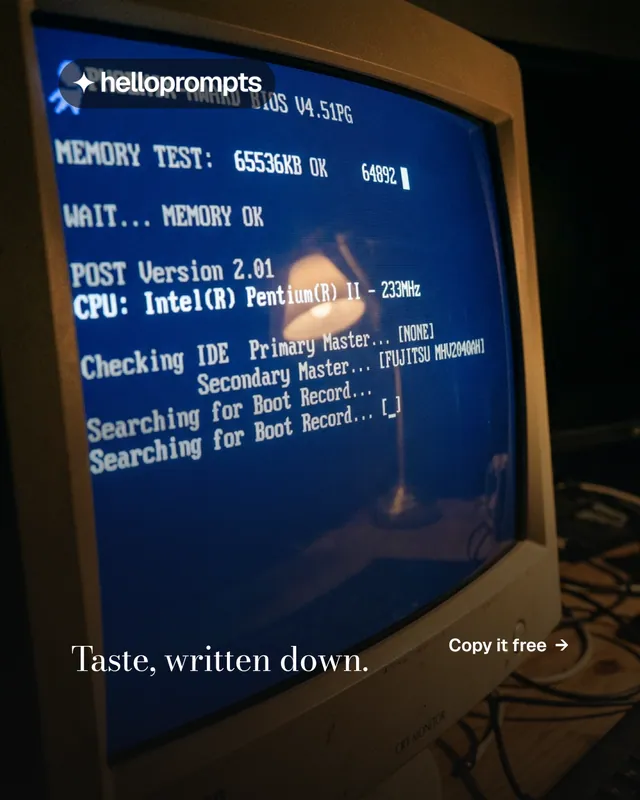 Instagram portrait post for HelloPrompts: "Taste, written down." Minimal luxury style, image led layout, dark palette in black, blue, grey.