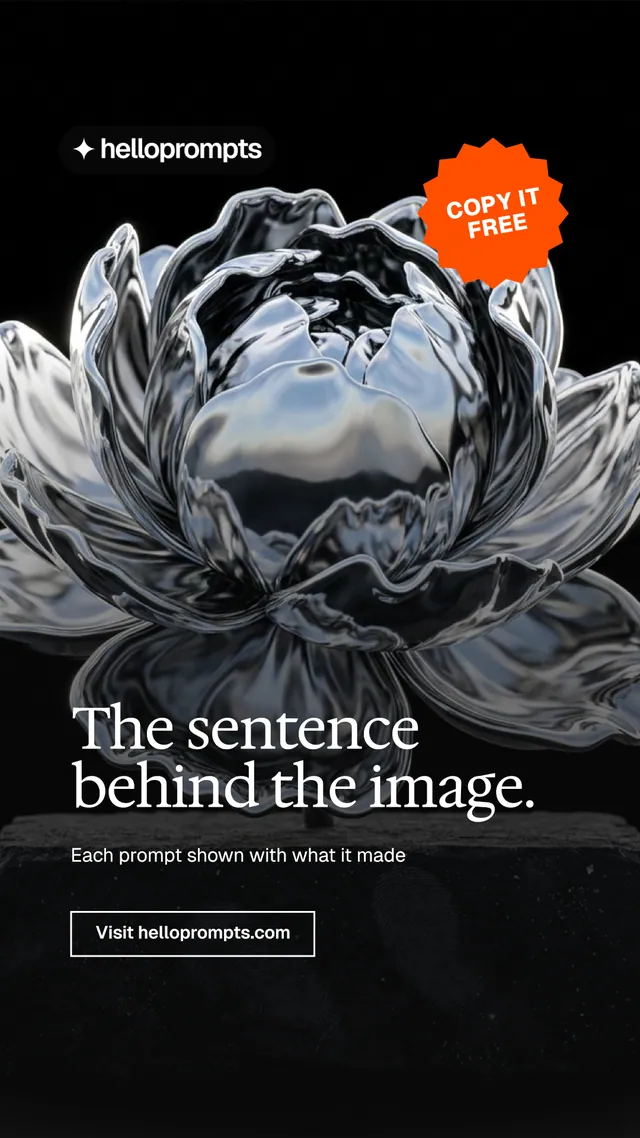 Instagram story for HelloPrompts: "The sentence behind the image." Editorial style, sticker layout, dark palette in black, grey.