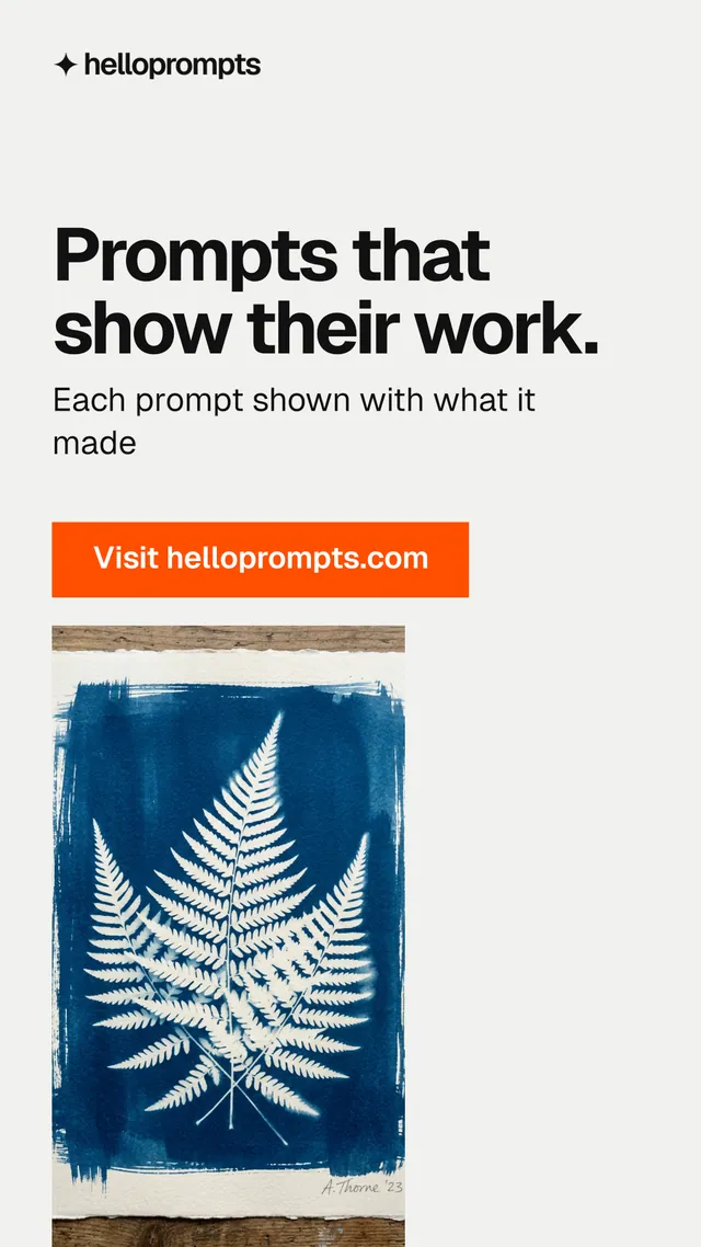 Instagram story for HelloPrompts: "Prompts that show their work." Swiss style, skeleton layout, light palette in white, grey.