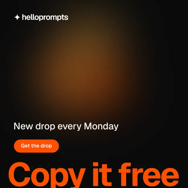 Instagram post for HelloPrompts: "The sentence behind the image." Y2K style, oversized layout, dark palette in black, orange.