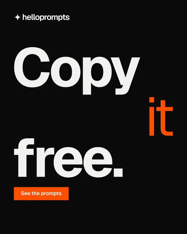 Instagram portrait post for HelloPrompts: "Copy it free." Swiss style, stacked layout, dark palette in black, grey.