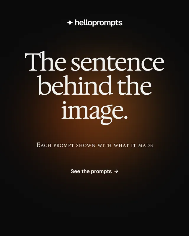 Instagram portrait post for HelloPrompts: "The sentence behind the image." Y2K style, smallcaps layout, dark palette in black, orange.