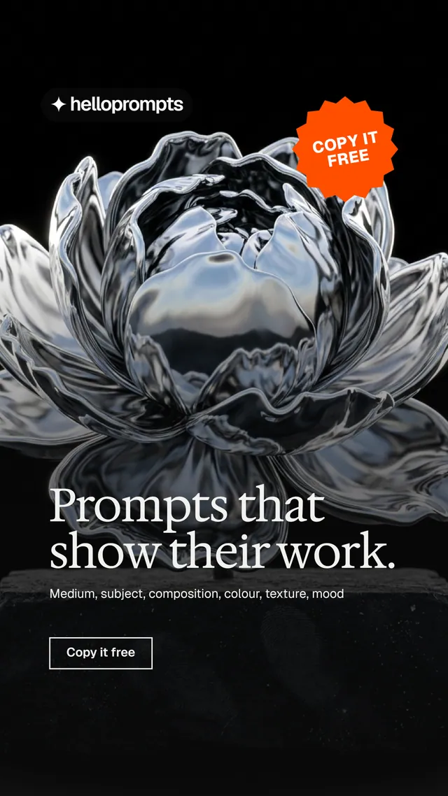 Instagram story for HelloPrompts: "Prompts that show their work." Editorial style, sticker layout, dark palette in black, grey.