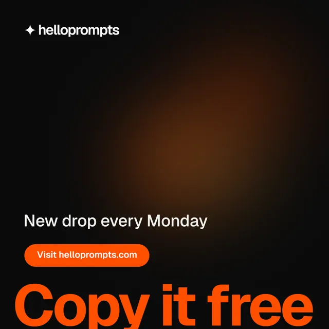 Instagram post for HelloPrompts: "The sentence behind the image." Y2K style, oversized layout, dark palette in black, orange.