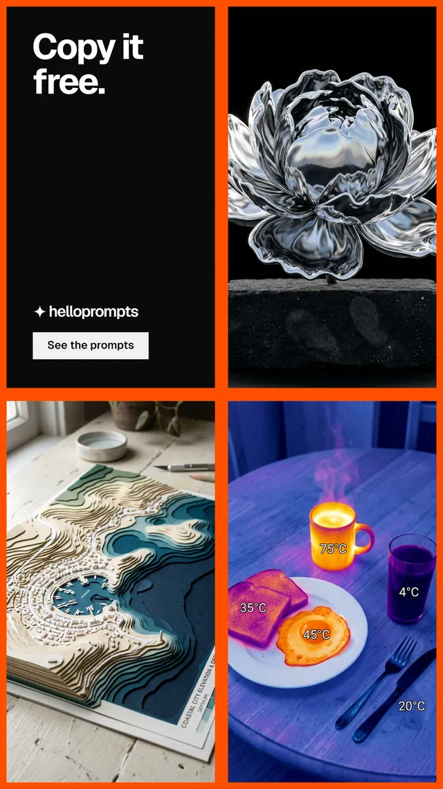Instagram story for HelloPrompts: "Copy it free." Split block style, collage layout, dark palette in grey, black, pink.