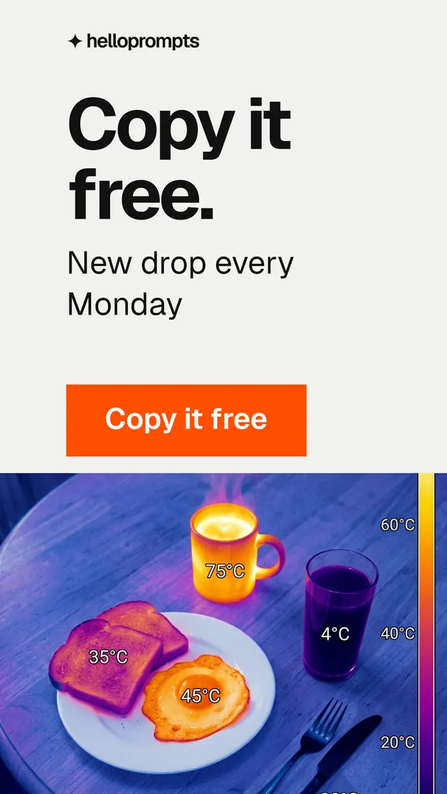 Instagram story for HelloPrompts: "Copy it free." Swiss style, skeleton layout, light palette in white, purple, grey.