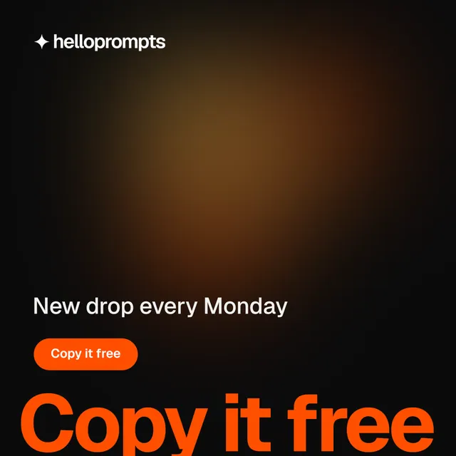 Instagram post for HelloPrompts: "The sentence behind the image." Y2K style, oversized layout, dark palette in black, orange.