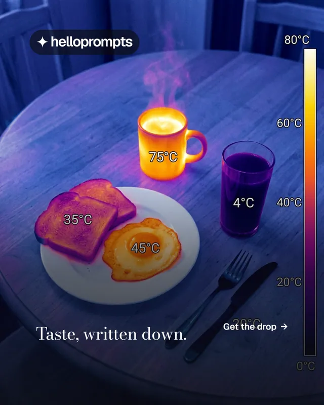 Instagram portrait post for HelloPrompts: "Taste, written down." Minimal luxury style, image led layout, dark palette in blue, grey, purple.