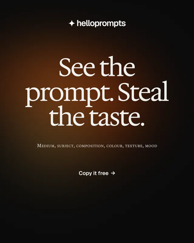 Instagram portrait post for HelloPrompts: "See the prompt. Steal the taste." Y2K style, smallcaps layout, dark palette in black, orange.