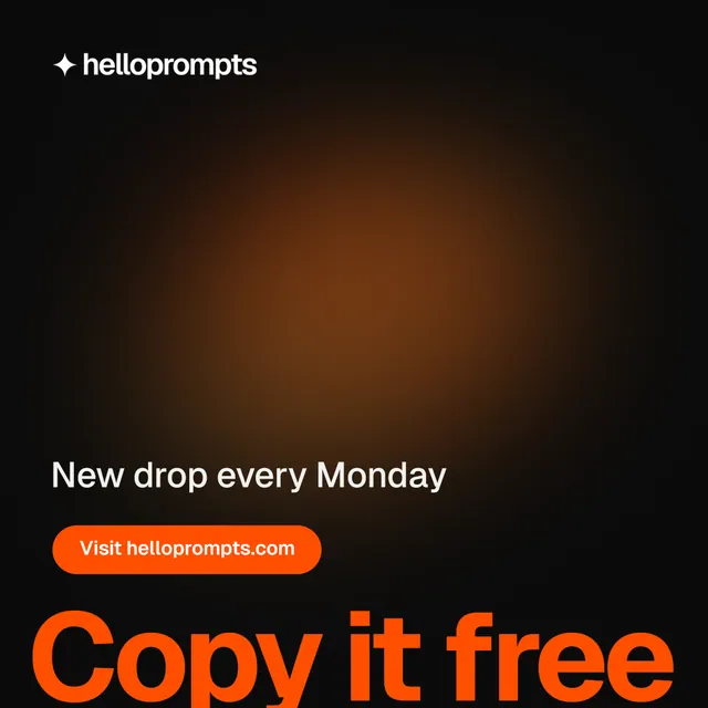 Instagram post for HelloPrompts: "Say it like an art director." Y2K style, oversized layout, dark palette in black, orange.