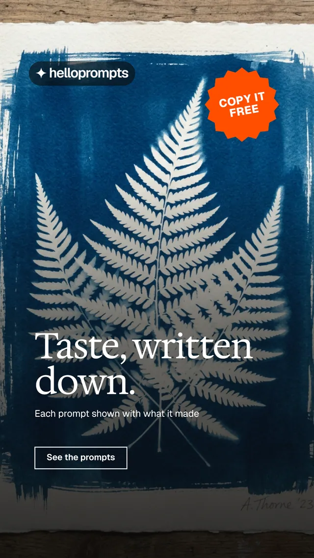 Instagram story for HelloPrompts: "Taste, written down." Editorial style, sticker layout, dark palette in black, grey, blue.
