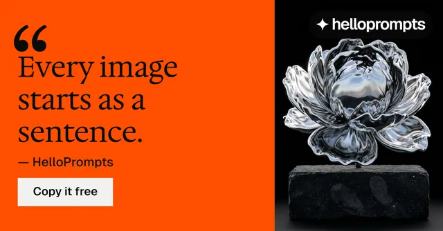 Social ad for HelloPrompts: "See the prompt. Steal the taste." Split block style, quote layout, dark palette in orange, black.