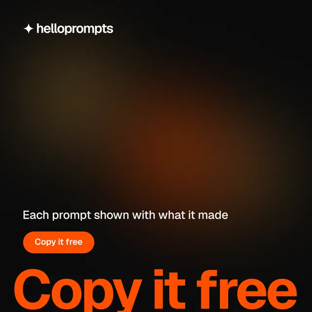 Instagram post for HelloPrompts: "Prompts that show their work." Y2K style, oversized layout, dark palette in black, orange.