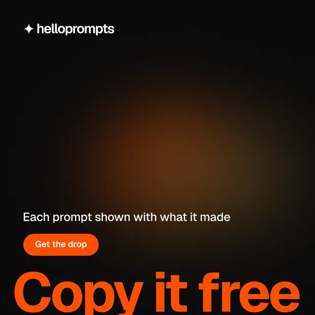 Instagram post for HelloPrompts: "Prompts that show their work." Y2K style, oversized layout, dark palette in black, orange.