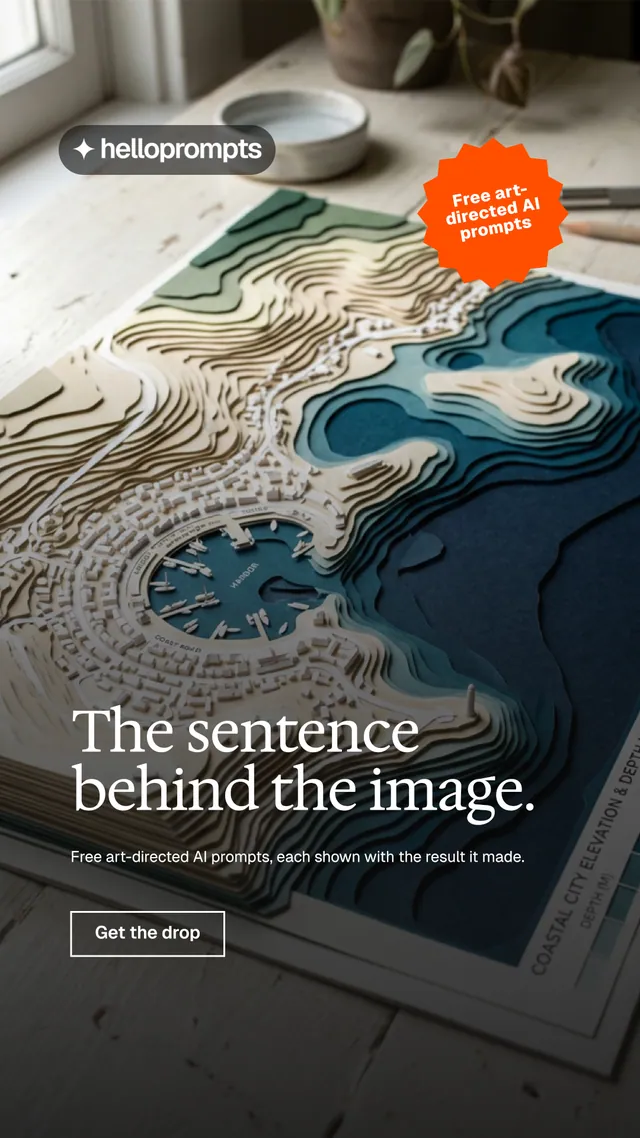 Instagram story for HelloPrompts: "The sentence behind the image." Editorial style, sticker layout, dark palette in grey, black.