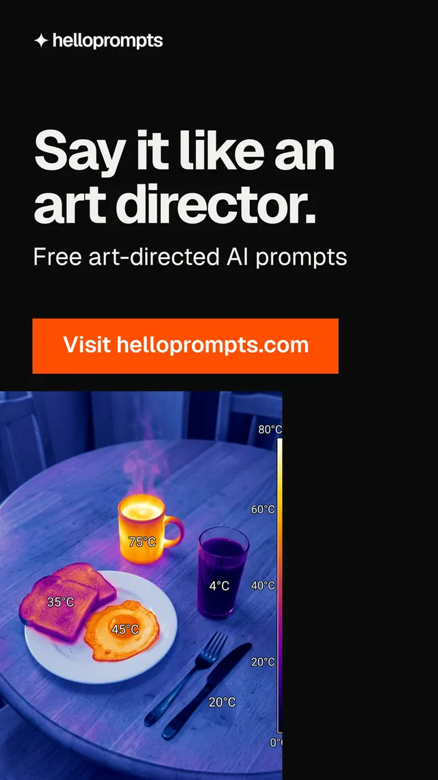 Instagram story for HelloPrompts: "Say it like an art director." Swiss style, skeleton layout, dark palette in black, grey, purple.