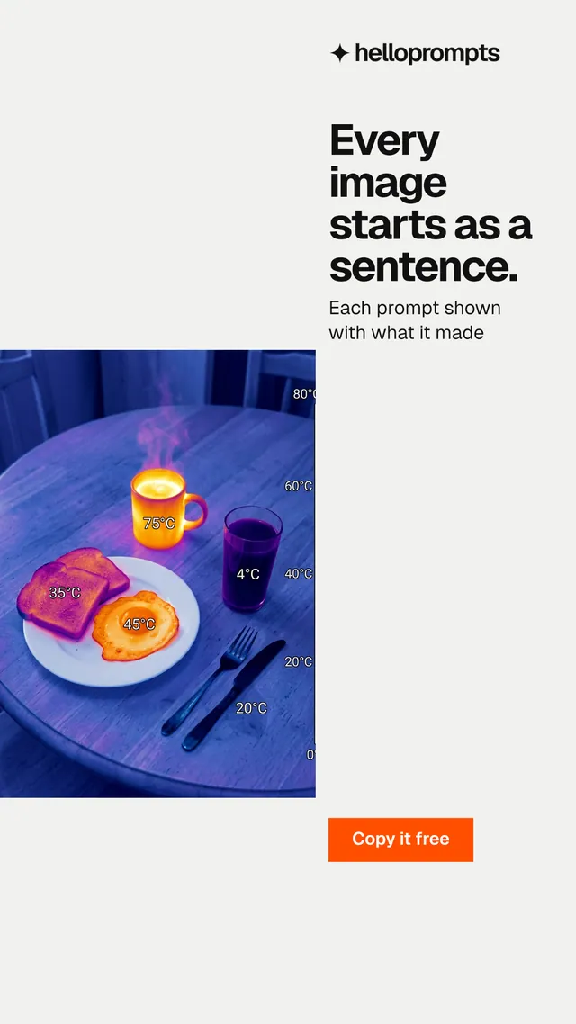 Instagram story for HelloPrompts: "Every image starts as a sentence." Swiss style, skeleton layout, light palette in white, blue.