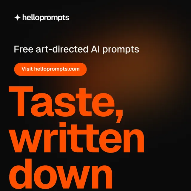 Instagram post for HelloPrompts: "Taste, written down." Y2K style, oversized layout, dark palette in black, orange.