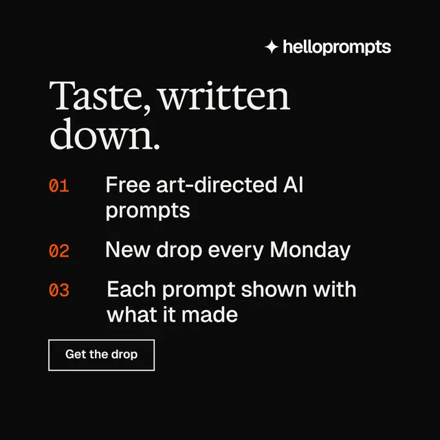 Instagram post for HelloPrompts: "Taste, written down." Editorial style, numbered layout, dark palette in black.