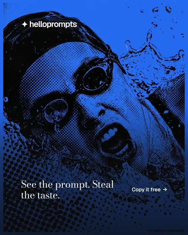 Instagram portrait post for HelloPrompts: "See the prompt. Steal the taste." Minimal luxury style, image led layout, dark palette in blue, black.