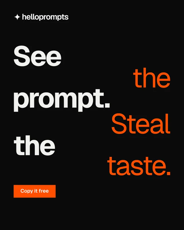 Instagram portrait post for HelloPrompts: "See the prompt. Steal the taste." Swiss style, stacked layout, dark palette in black, brown.